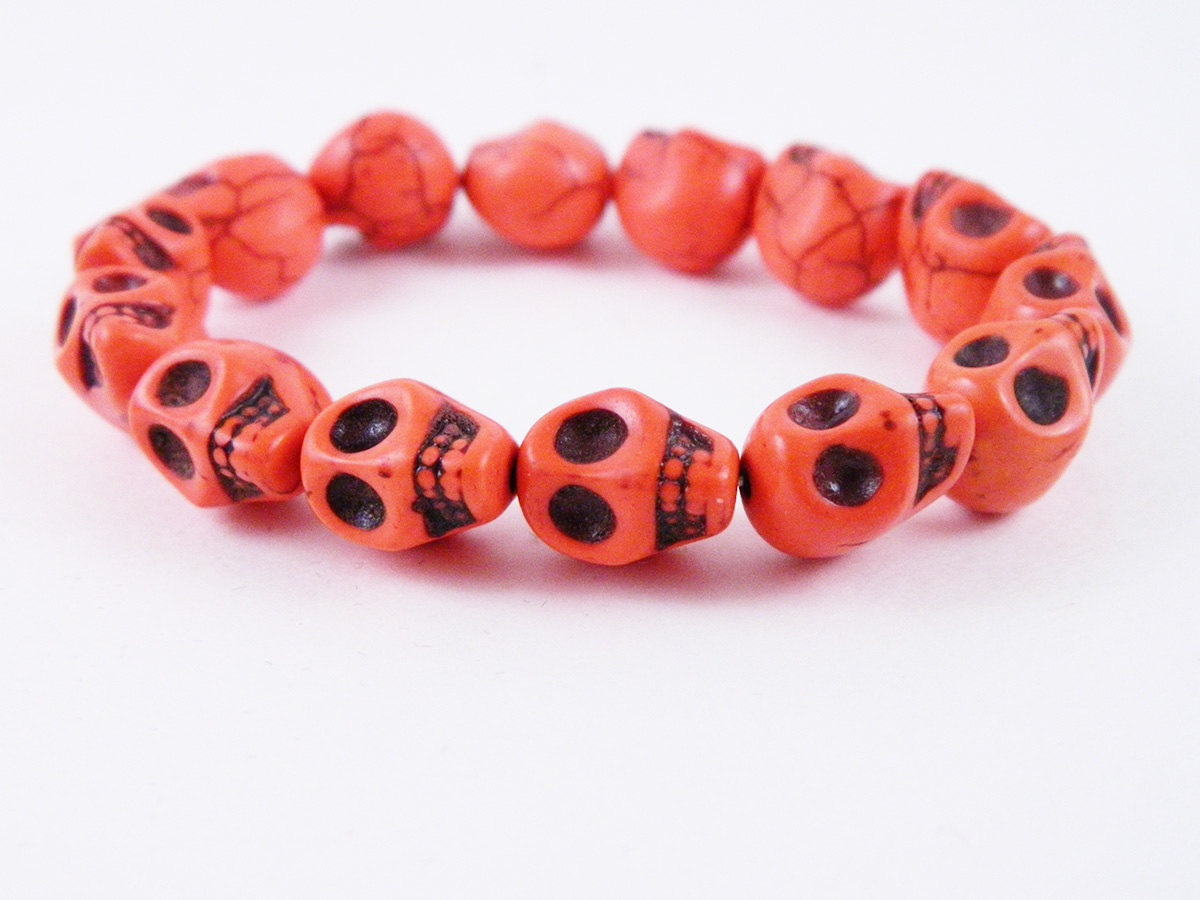 Orange Red Skull Halloween Bracelet